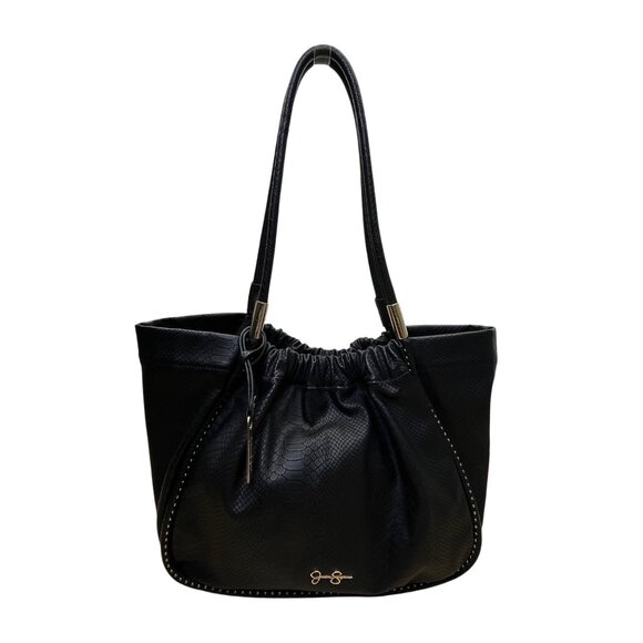 Jessica Simpson Women’s Black Faux Leather Studded Snake Embossed Tote Bag - Picture 1 of 15